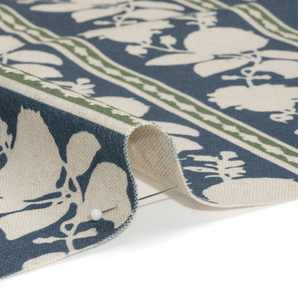 Brushed Cotton and Linen Canvas - Indigo Floral Silhouette Stripes - British Imported - Joann Fabrics