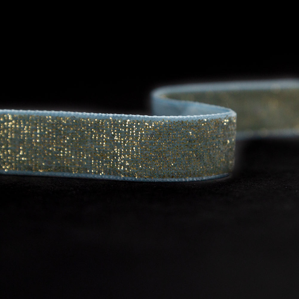 Italian Trooper Teal and Gold Glitter Velvet Ribbon - 0.625