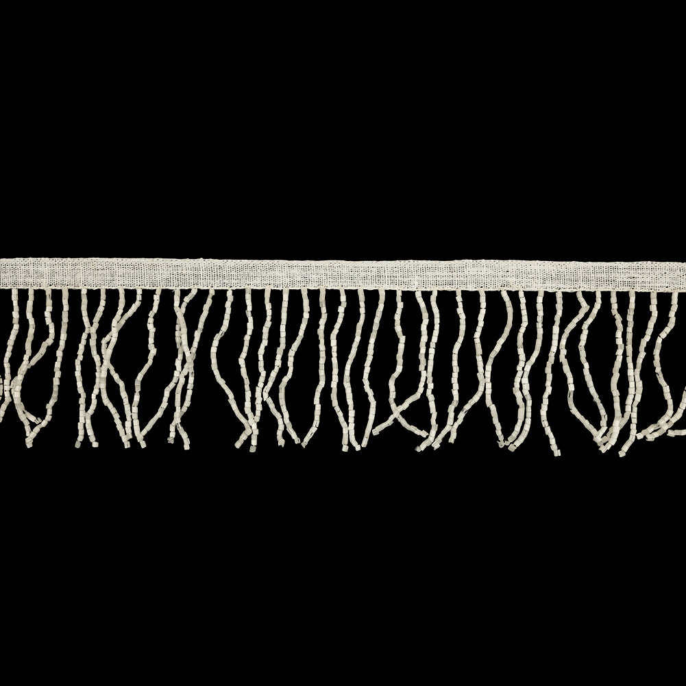 Vintage White Satin Chop Beaded Fringe - 2.5