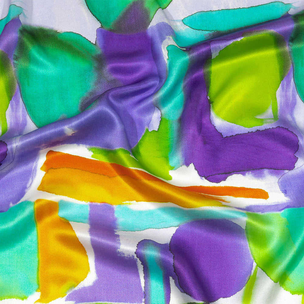 Italian Green, Purple and Orange Watercolor Blocks Silk Charmeuse - Joann Fabrics