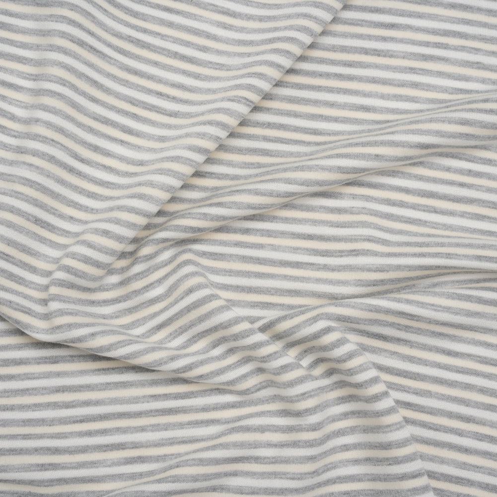 Polyester French Terry - Heathered Gray, Cream and White Stripes - Deadstock - Joann Fabrics