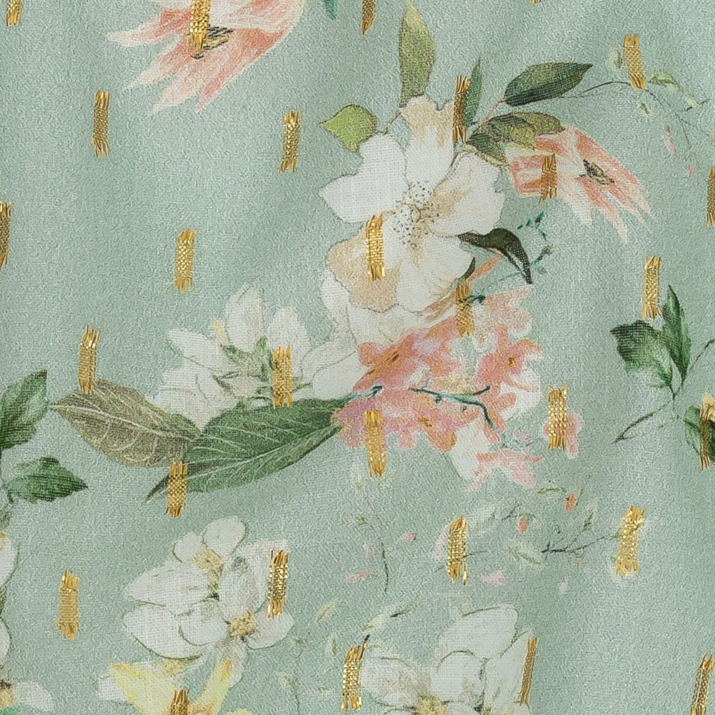 Cotton Voile Print with Metallic Dots - Seafoam and Baby Pink Floral - Mood Exclusive Bewitching Bliss - Joann Fabrics