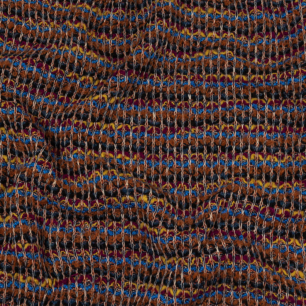 Italian Rust, Fuchsia and Blue Striped Boucled Chunky Wool Sweater Knit - Joann Fabrics