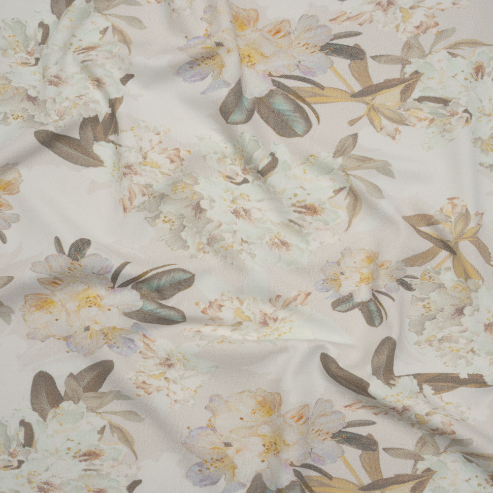 Stretch Nylon Jersey - Cream, Olive and Pale Yellow Floral - Designer Deadstock - Joann Fabrics
