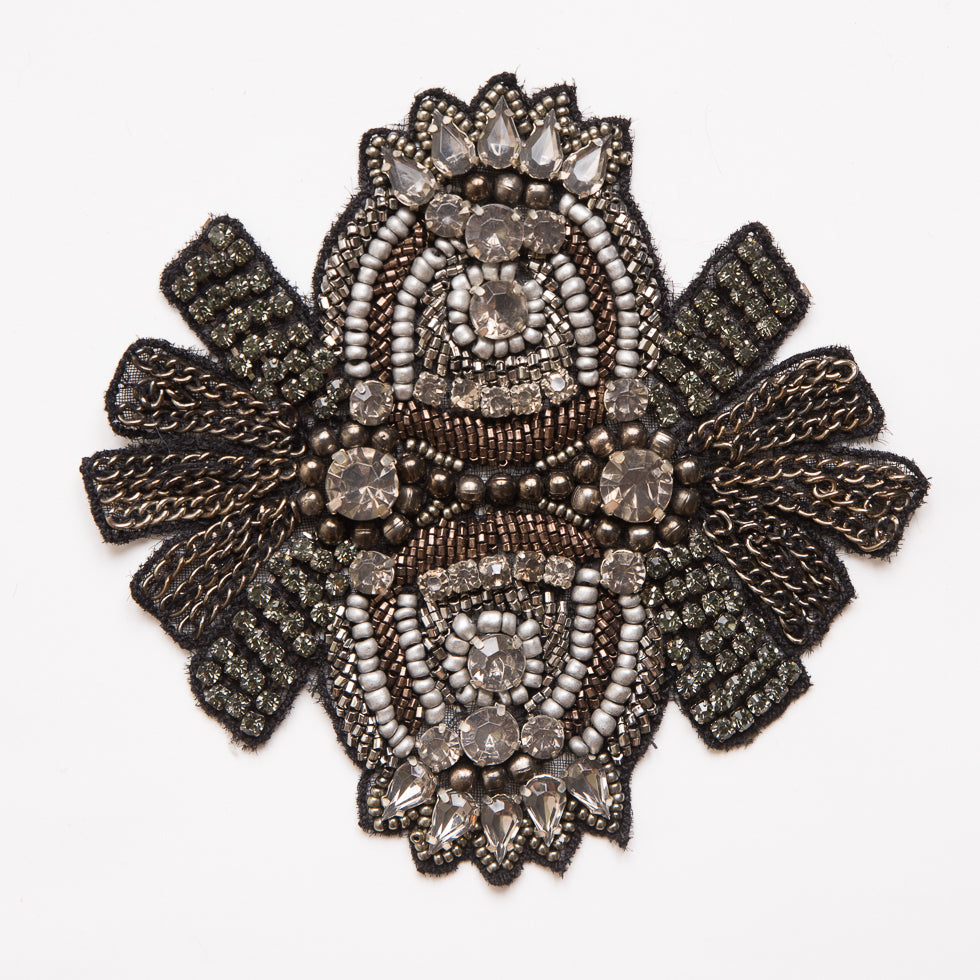 Black and Gray Beaded Rhinestone Applique - 4.5
