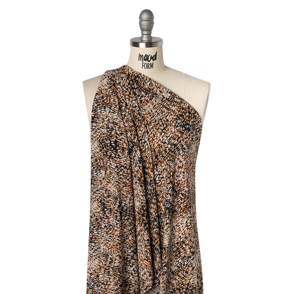 Stretch Polyester Tricot Print - Beige, Brown and Black Abstract Spots - Designer Deadstock - Joann Fabrics