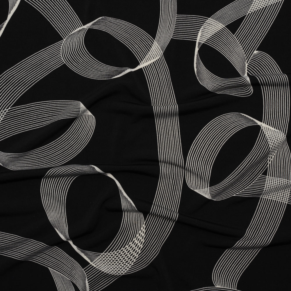 Stretch Polyester Tricot - Black and White Looping Lines - Designer Deadstock - Joann Fabrics