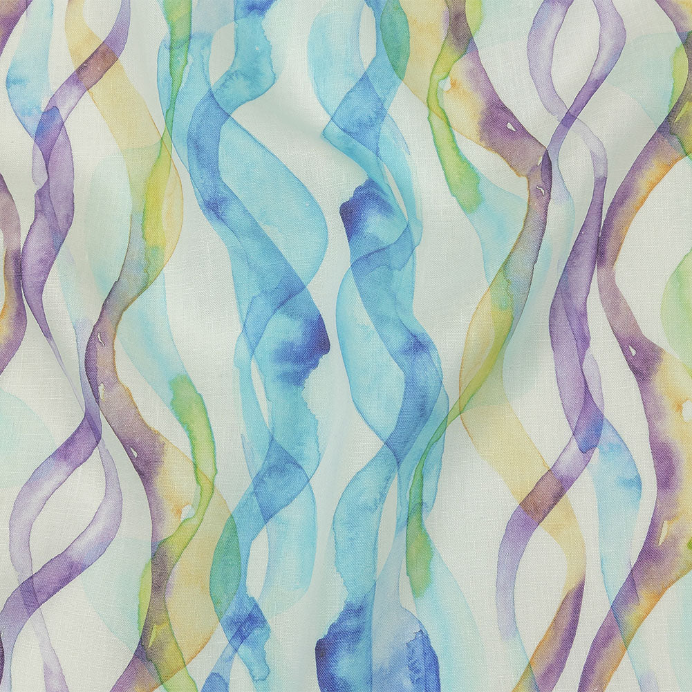 Turquoise, Lime and Eggplant Watercolor Waves Medium Weight Linen Woven - Joann Fabrics