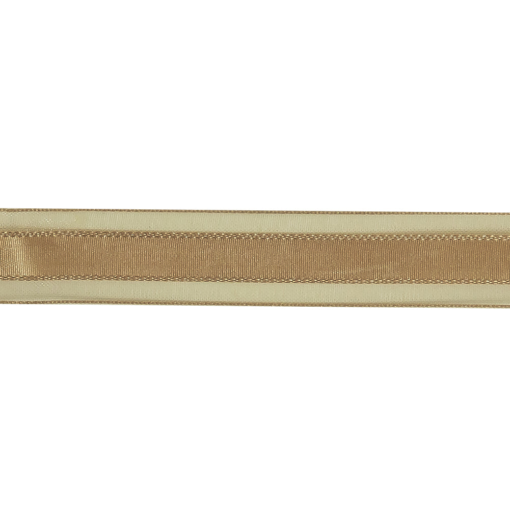 Beige Woven Ribbon with Sheer Organza Borders - 0.75