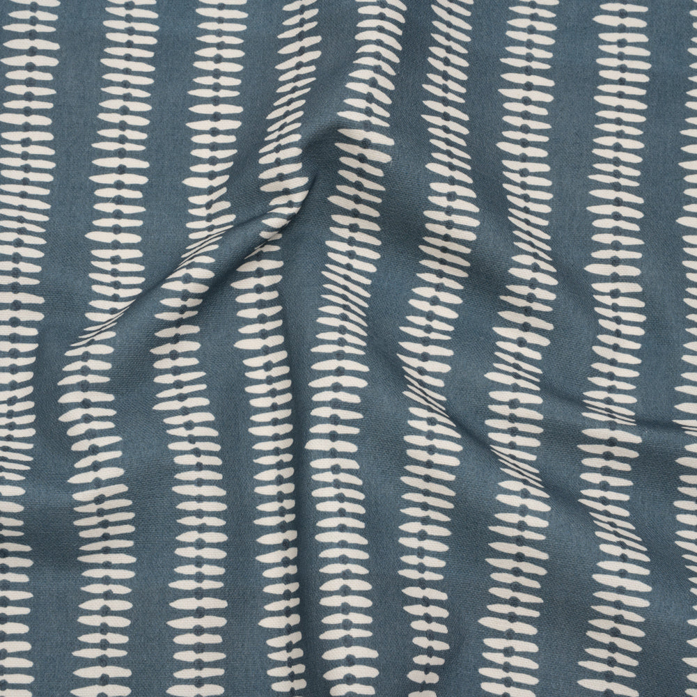 Cotton and Linen Canvas Print - Indigo Dash and Dot Stripes - British Imported - Joann Fabrics