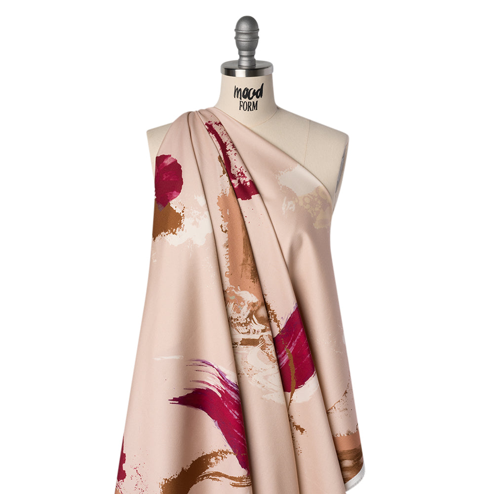 Brushed Cotton Woven - Peachy Beige, Brown and Raspberry Pink Abstract Painting - Mood Exclusive Dust & Drizzle Print - Joann Fabrics