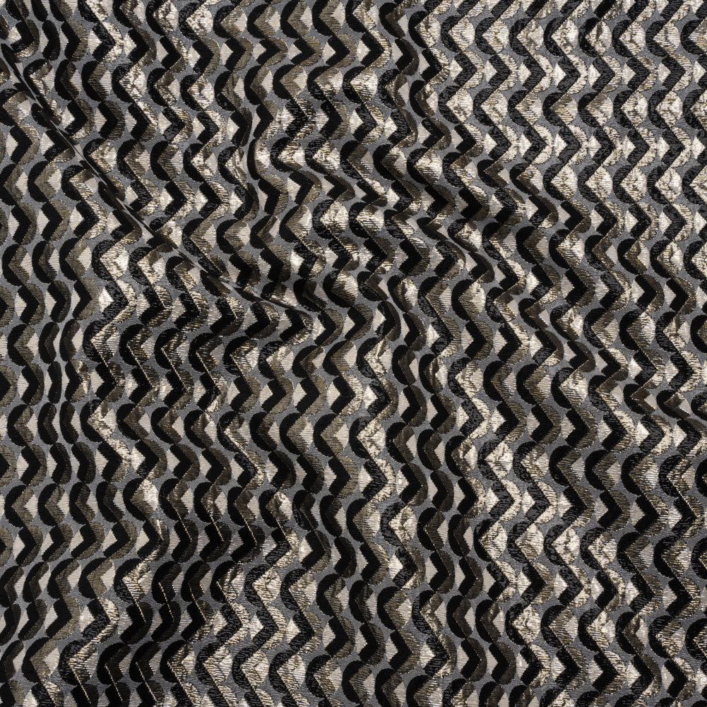 Metallic Stretch Brocade - Gray, Black and White Chevron Circles - Designer Deadstock Made in Italy - Joann Fabrics