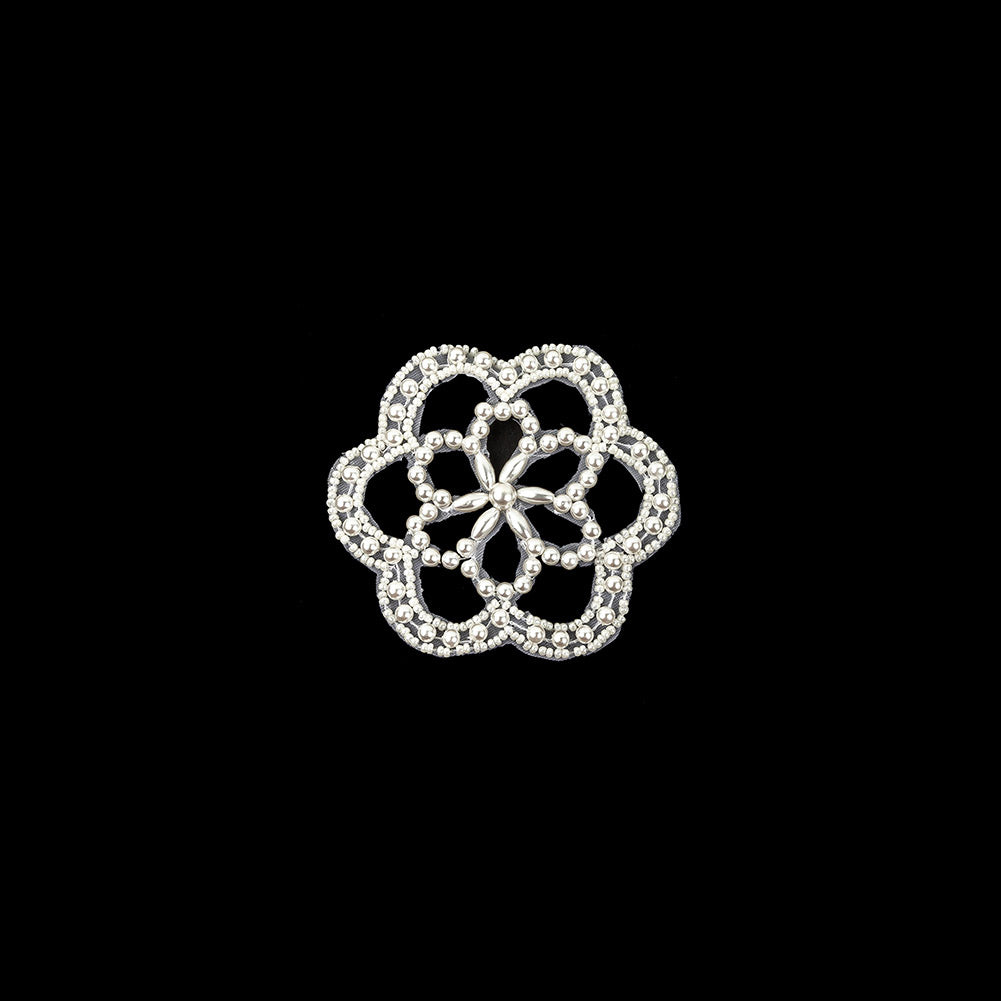 Vintage Iridescent White and Pearl Beaded Floral Applique - 3