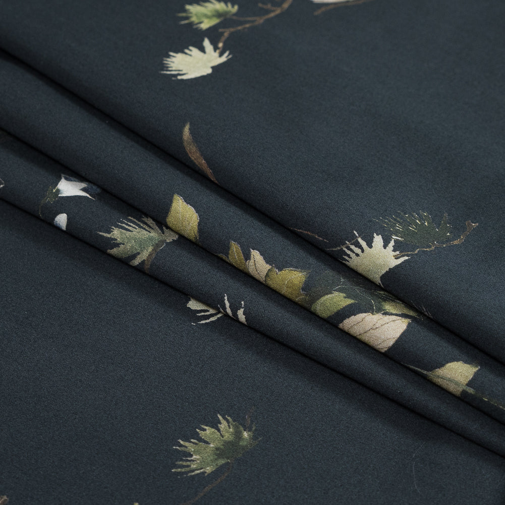 Stretch Cotton Sateen - Black and Green Birds and Flowers - La Grande Tournee Print - Mood Exclusive Jacques Collection - Joann Fabrics