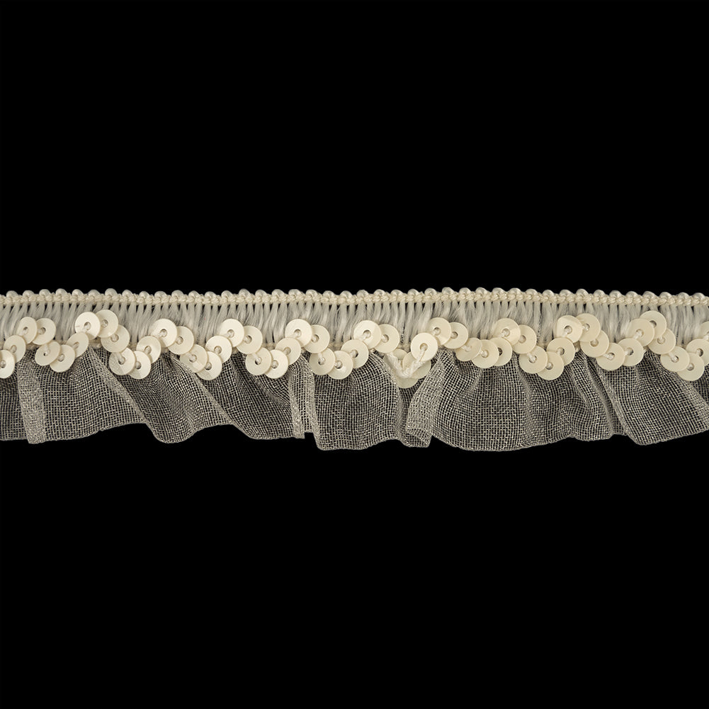 Lily White and Ivory Sequined and Ruffled Elastic Trimming - 0.875