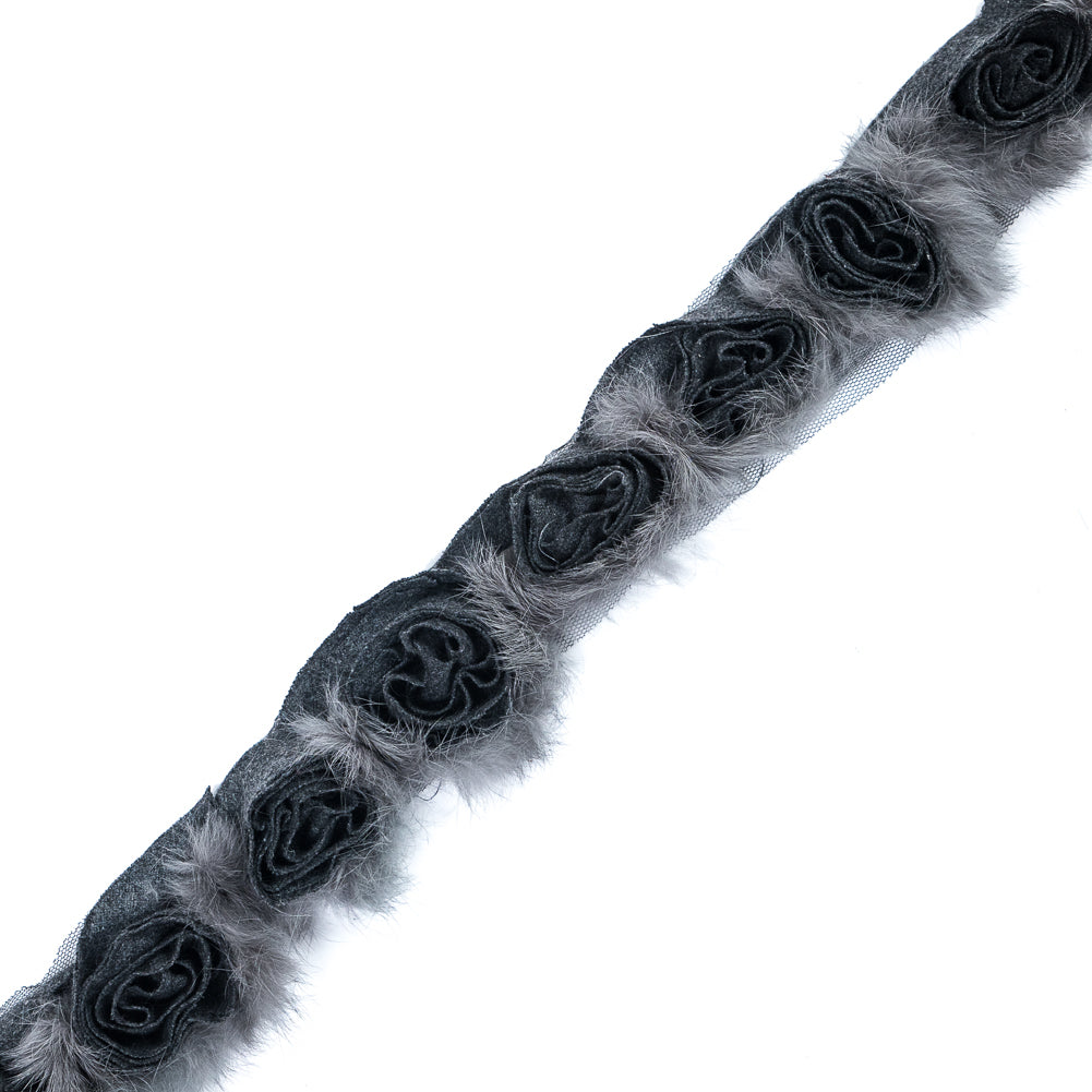 Gray Real Fur Rosette Trim - 2
