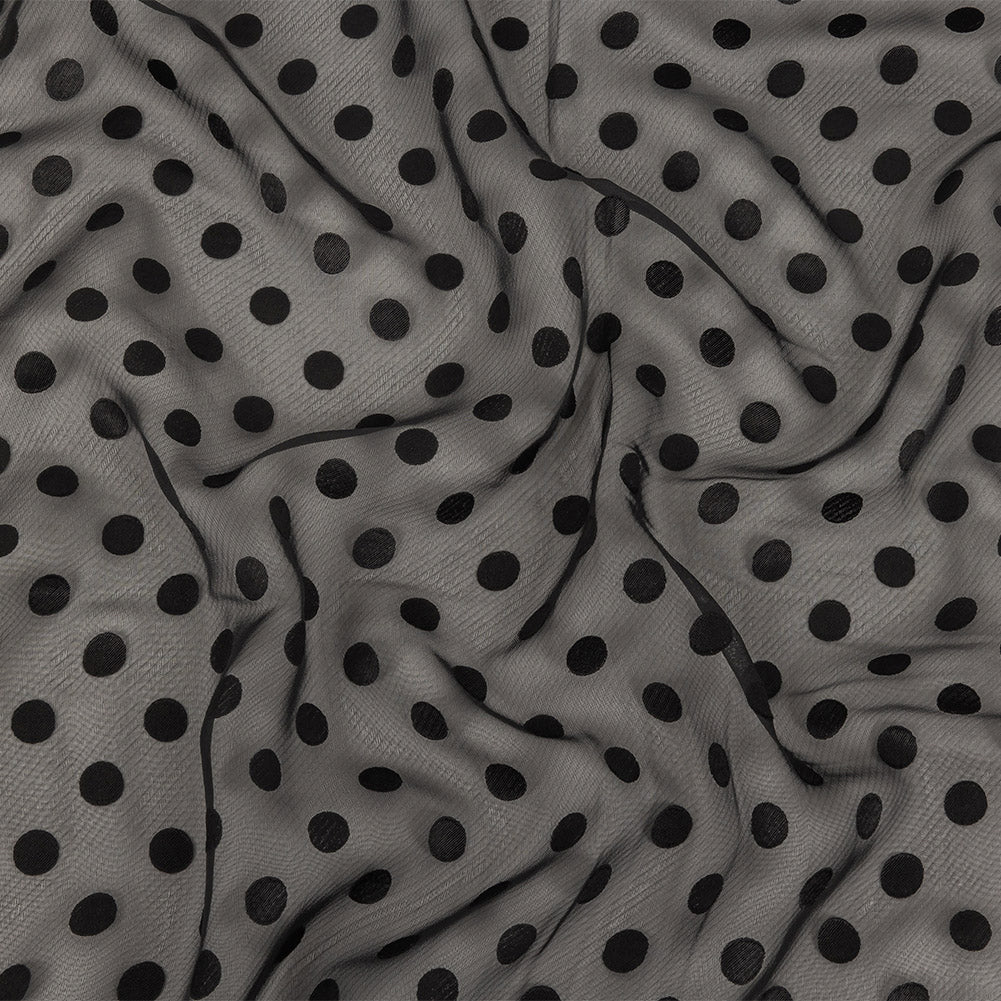 Famous Australian Designer Black Polyester Chiffon with Satin Burnout Polka Dots - Joann Fabrics