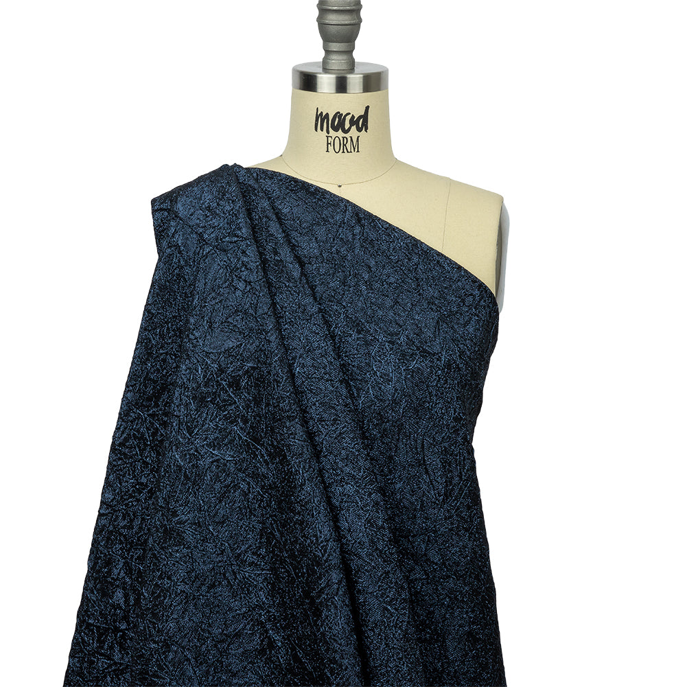 Astrolabe Metallic Black and Navy Crinkled Luxury Brocade with Black Backing - Joann Fabrics