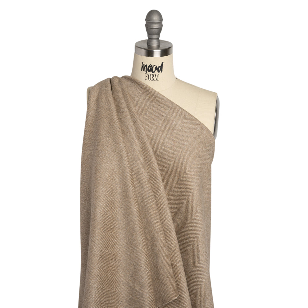 Dark Beige and Cream Herringbone Brushed Wool Blend Twill Coating - Joann Fabrics