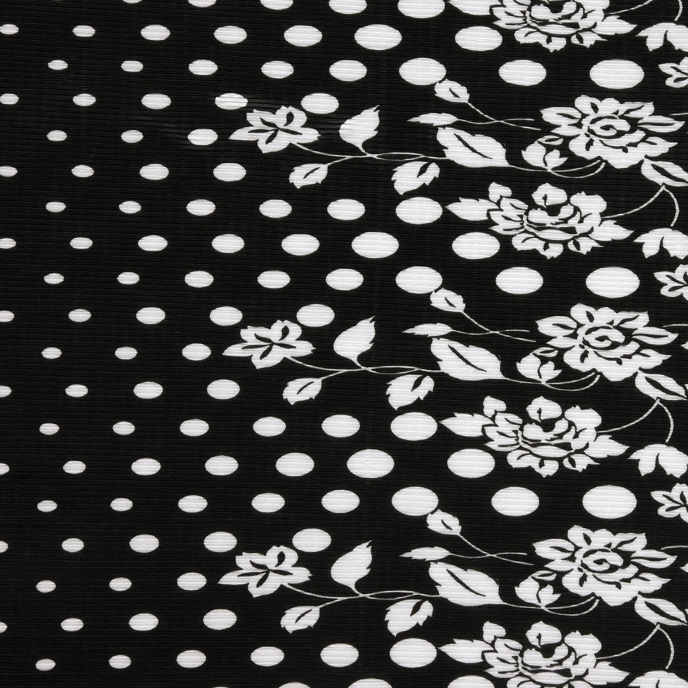 Black and White Polka Dots and Floral Stretch Plisse - Joann Fabrics