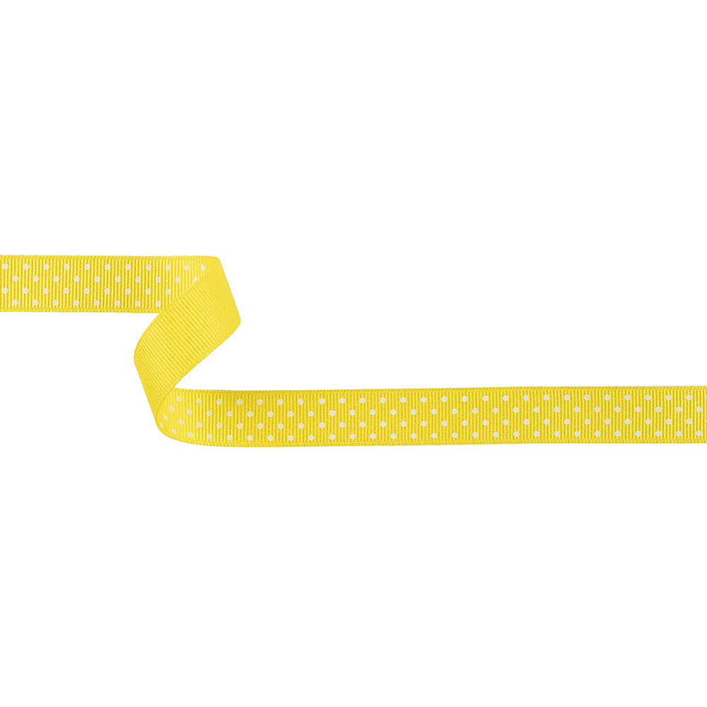 Blazing Yellow and White Polka Dots Grosgrain Ribbon - 0.625