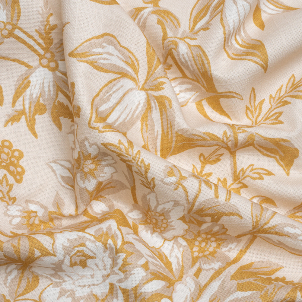 Cotton Canvas Print - Ochre Floral Bouquets - British Imported - Joann Fabrics