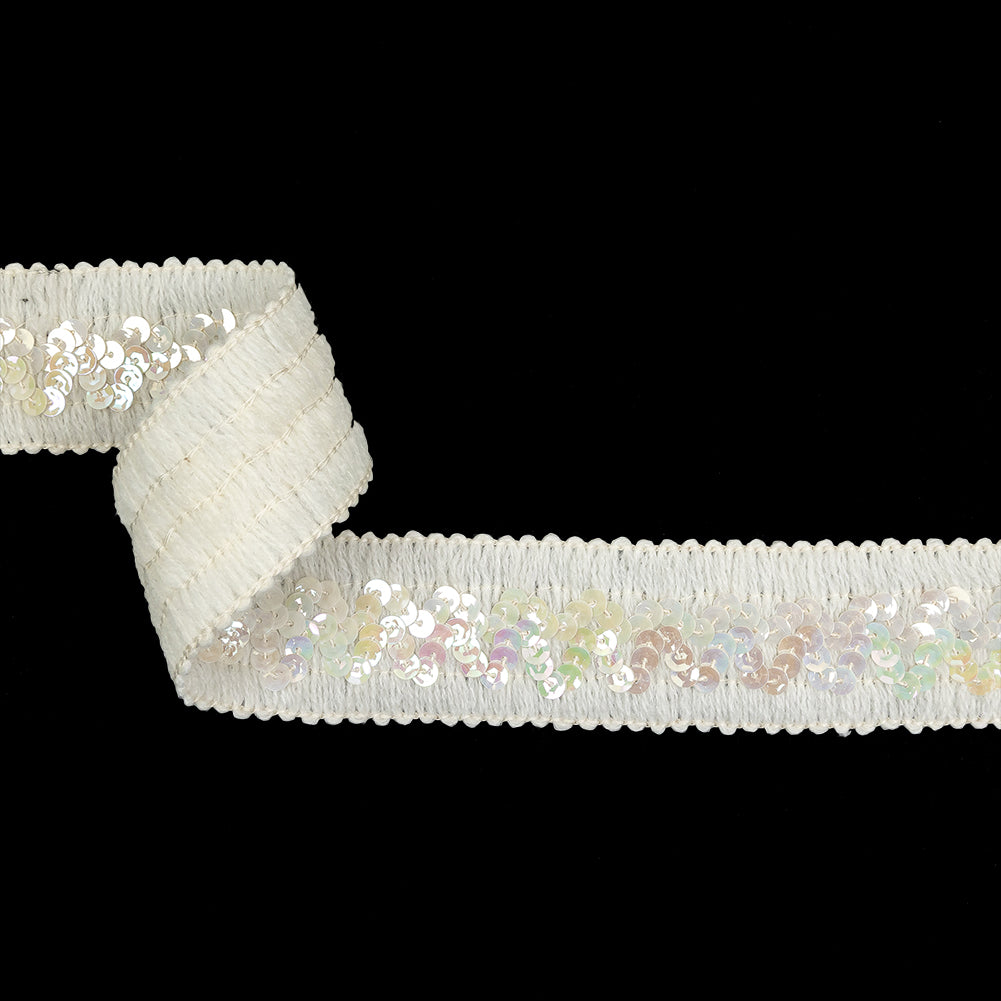 White Braided Trim with Iridescent White Sequins - 1.75
