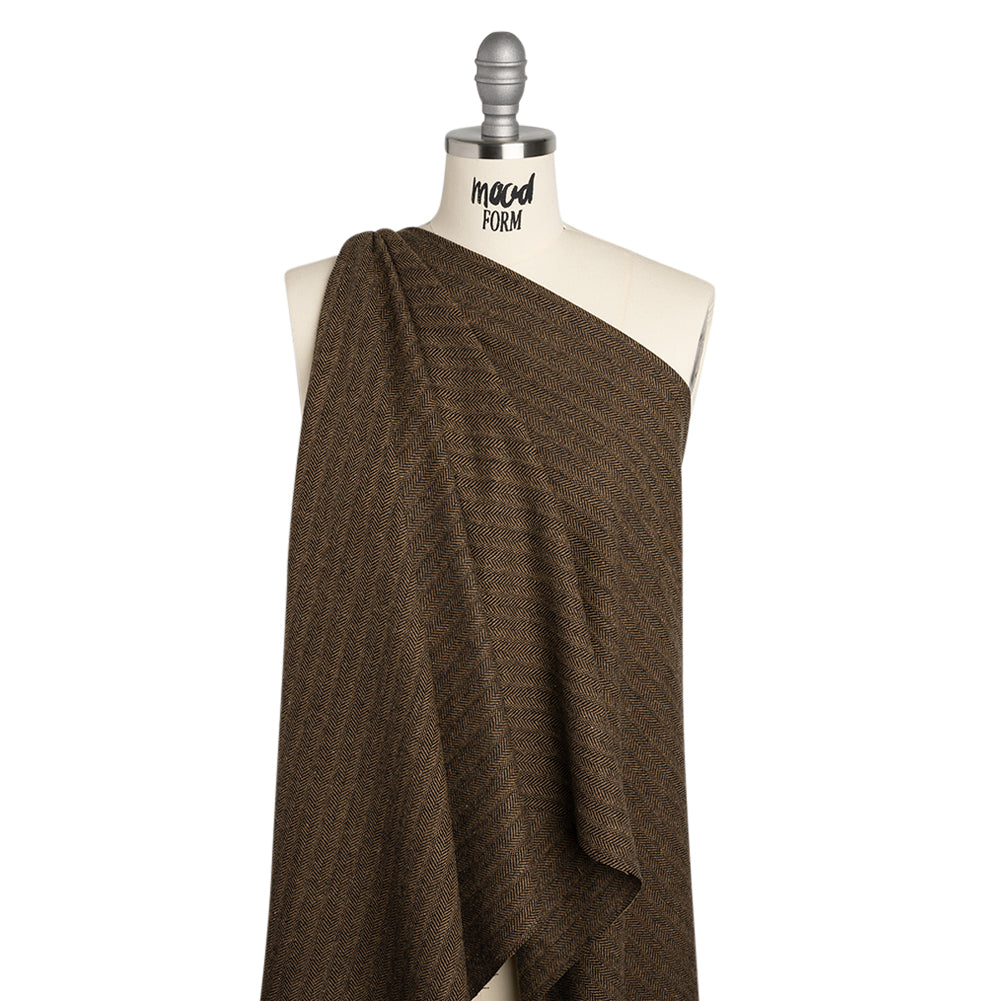Wool Blend Twill - Brown and Black Herringbone - Deadstock - Joann Fabrics