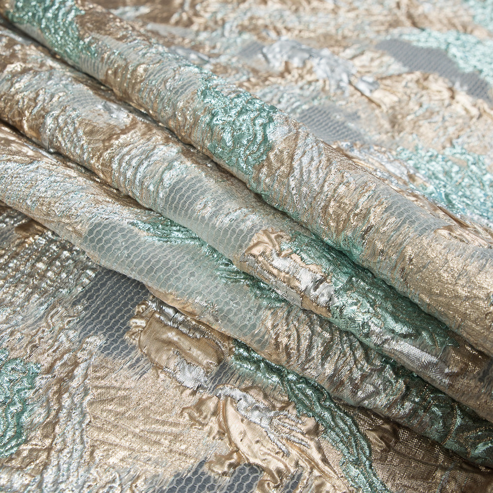 Aqua and Metallic Gold Luxury Abstract Burnout Brocade - Joann Fabrics