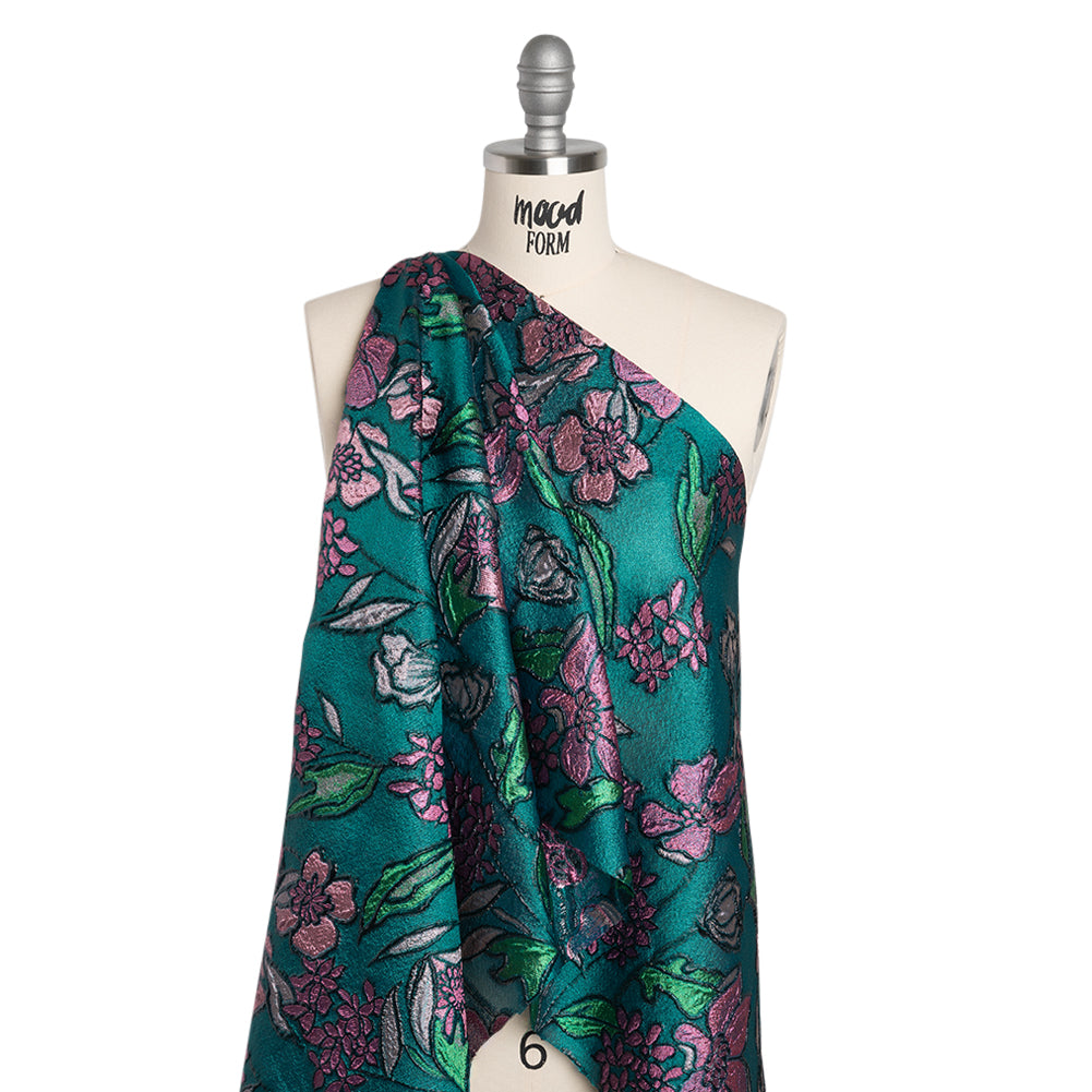 Metallic Burnout Brocade - Dark Teal, Pink and Black Festive Florals - Joann Fabrics