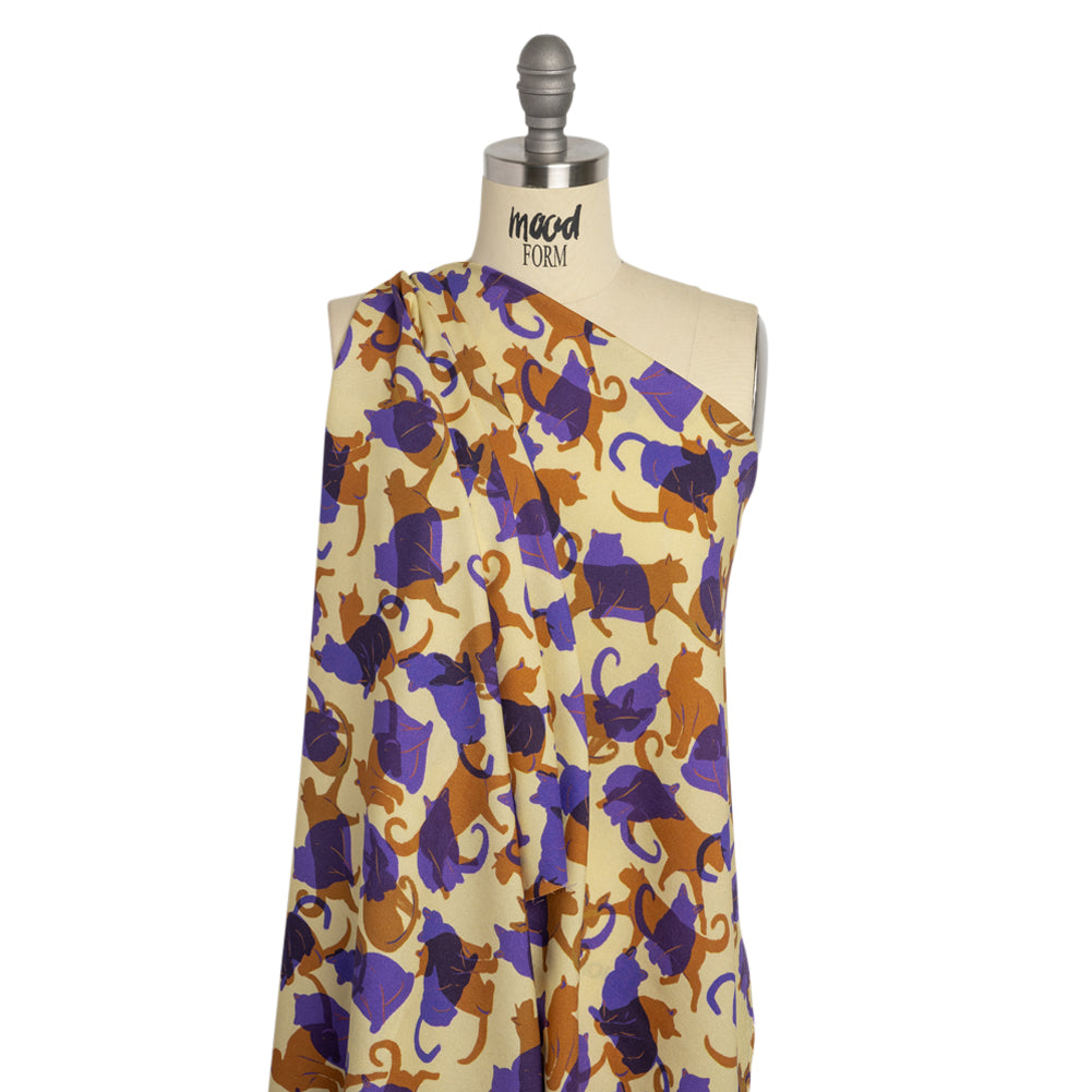 Mood Exclusive Purple Lazy Caturday Viscose Crepe - Joann Fabrics