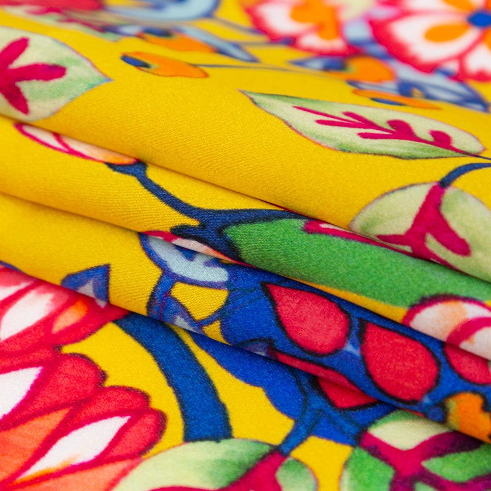Mood Exclusive Italian Mimosa and Stone Blue Floral Digitally Printed Silk Charmeuse - Joann Fabrics