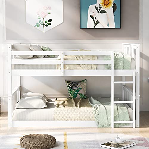 Full Over Full Bunk Bed with Ladder and High Length Guardrail, Wood ...
