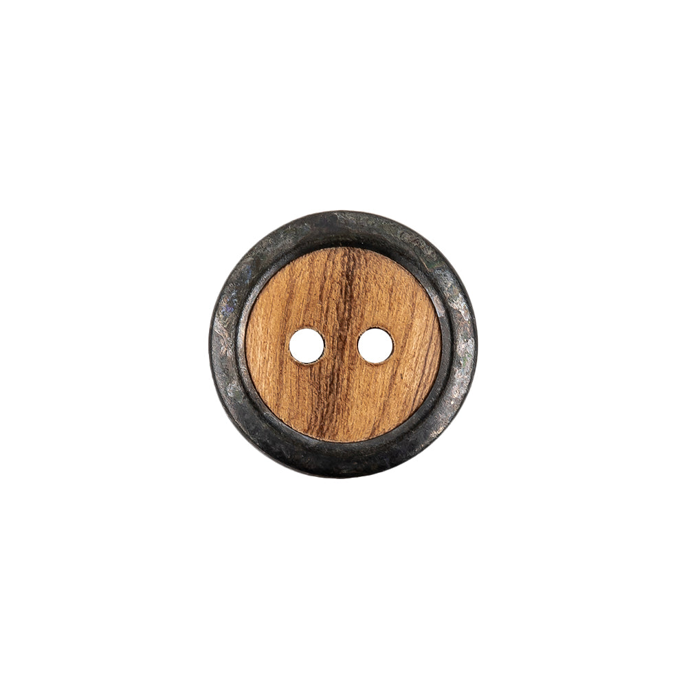 Portuguese Natural Wood Set-in Gunmetal 2-Hole Button - 24L/15mm - Joann Fabrics