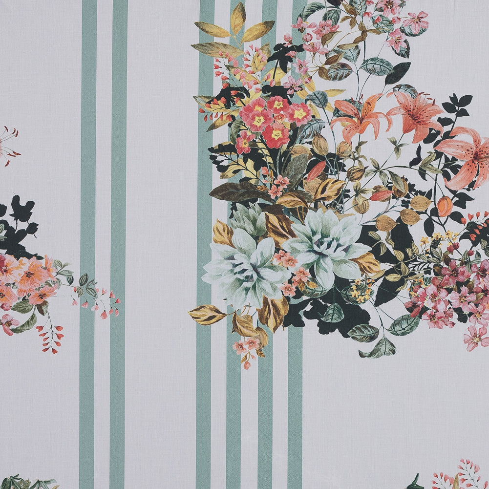 Cotton Poplin - White and Mint Floral on Stripes - La Floristeria Print - Mood Exclusive Felipe Collection - Joann Fabrics