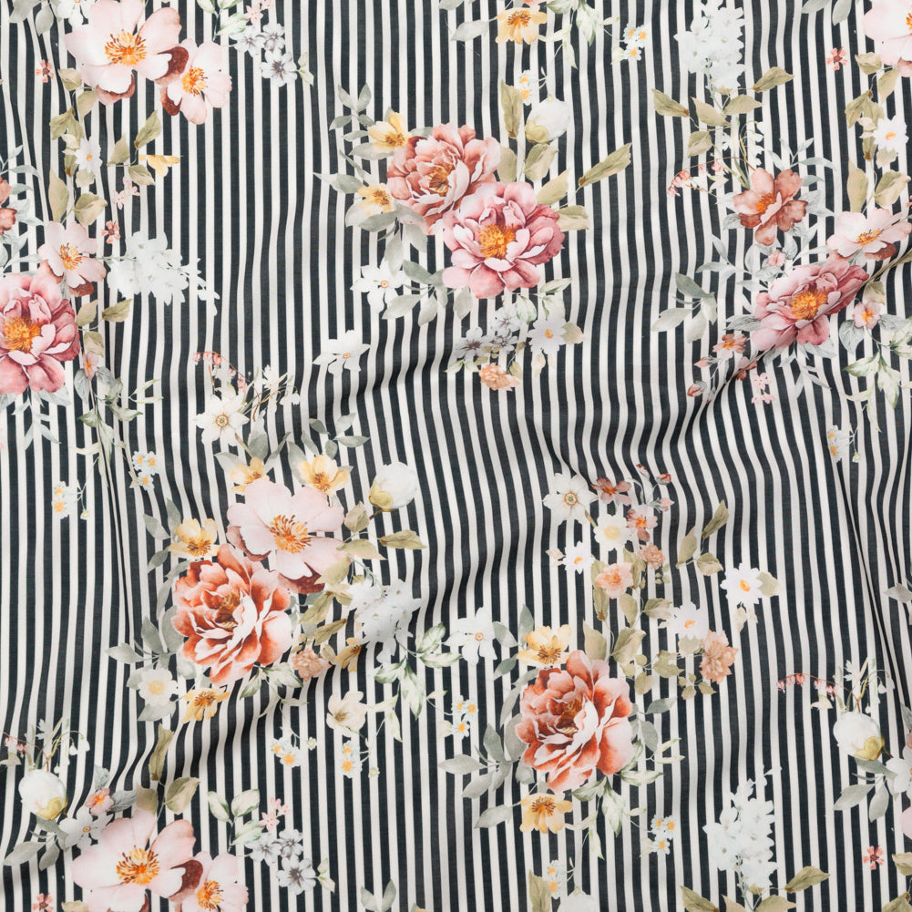 Cotton Voile - Red and Black Floral and Stripes - Stream of Consciousness Print - Mood Exclusive Kenko Collection - Joann Fabrics