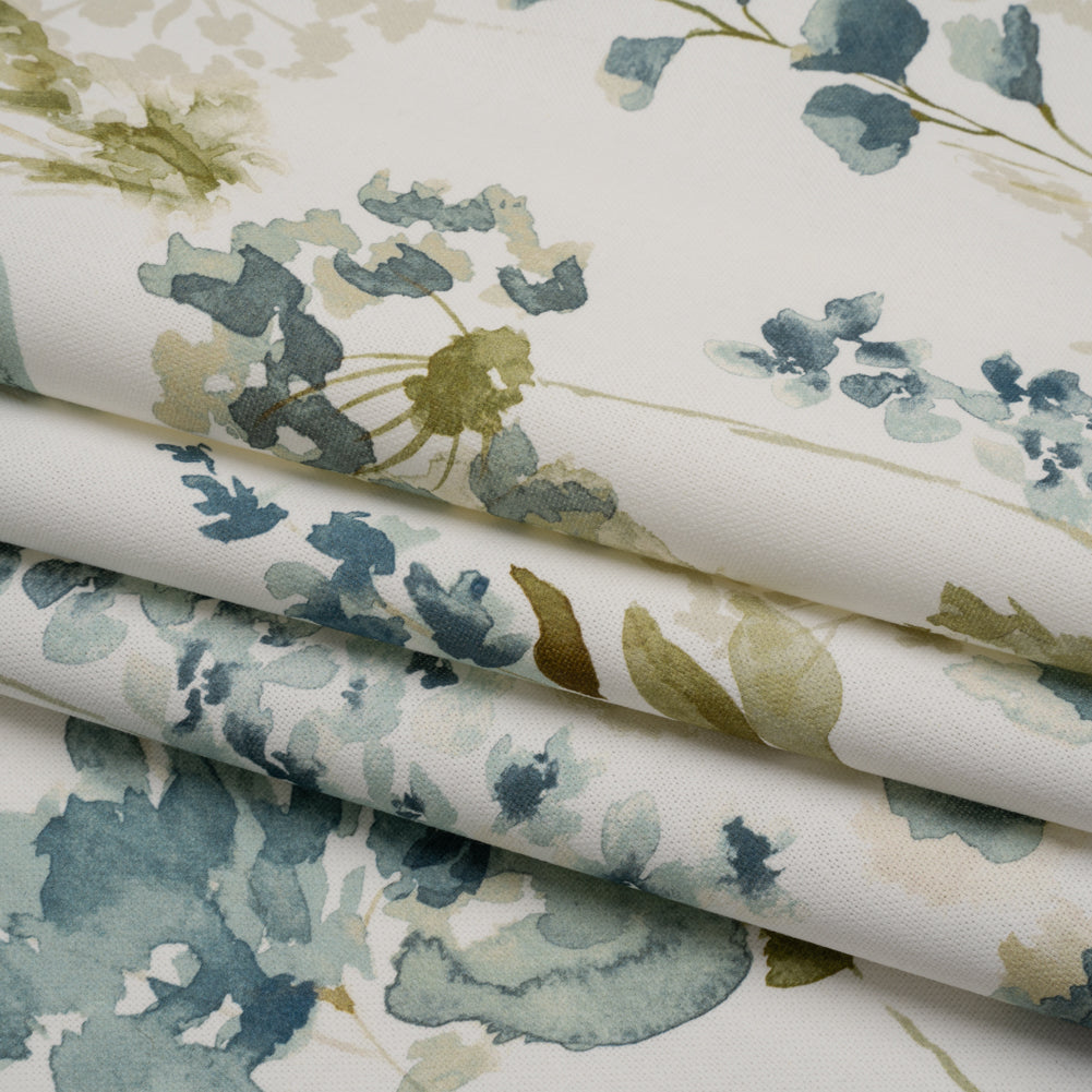 Printed Cotton Canvas - Azure Watercolor Blooms - British Imported - Joann Fabrics