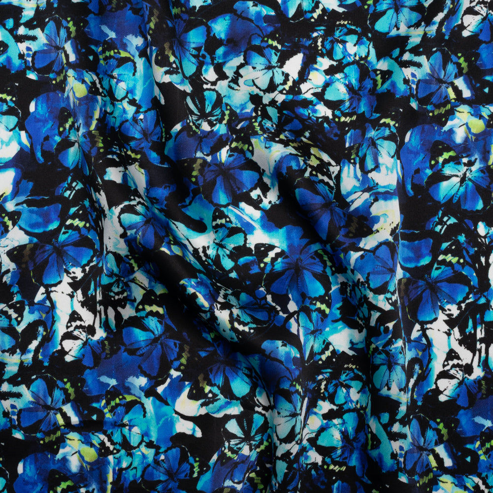Silk Charmeuse 19mm - Bright Blue, Aqua and Lime Green Little Butterflies and Flowers - Joann Fabrics