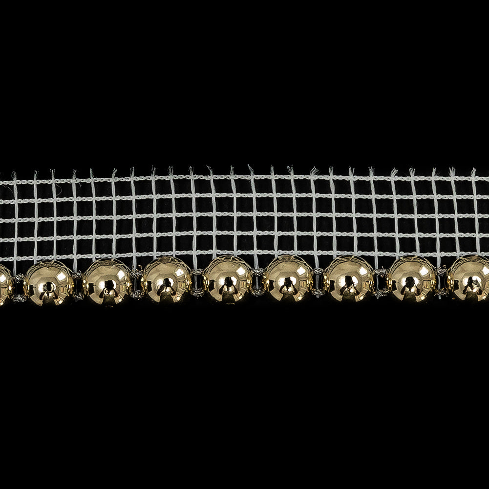 Vintage Gold Circular Beaded Trimming with White Mesh Lip - 0.5