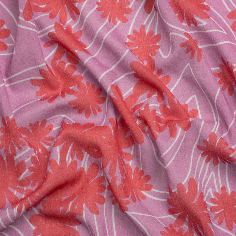 Crinkled Cotton Gauzy Woven Print - Red and Lilac Swirls and Florals - Mood Exclusive Daydreams and Daisies - Joann Fabrics