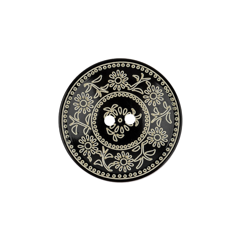 French Ecru and Black Floral Ornate 2-Hole Plastic Button - 34L/21.5mm - Joann Fabrics