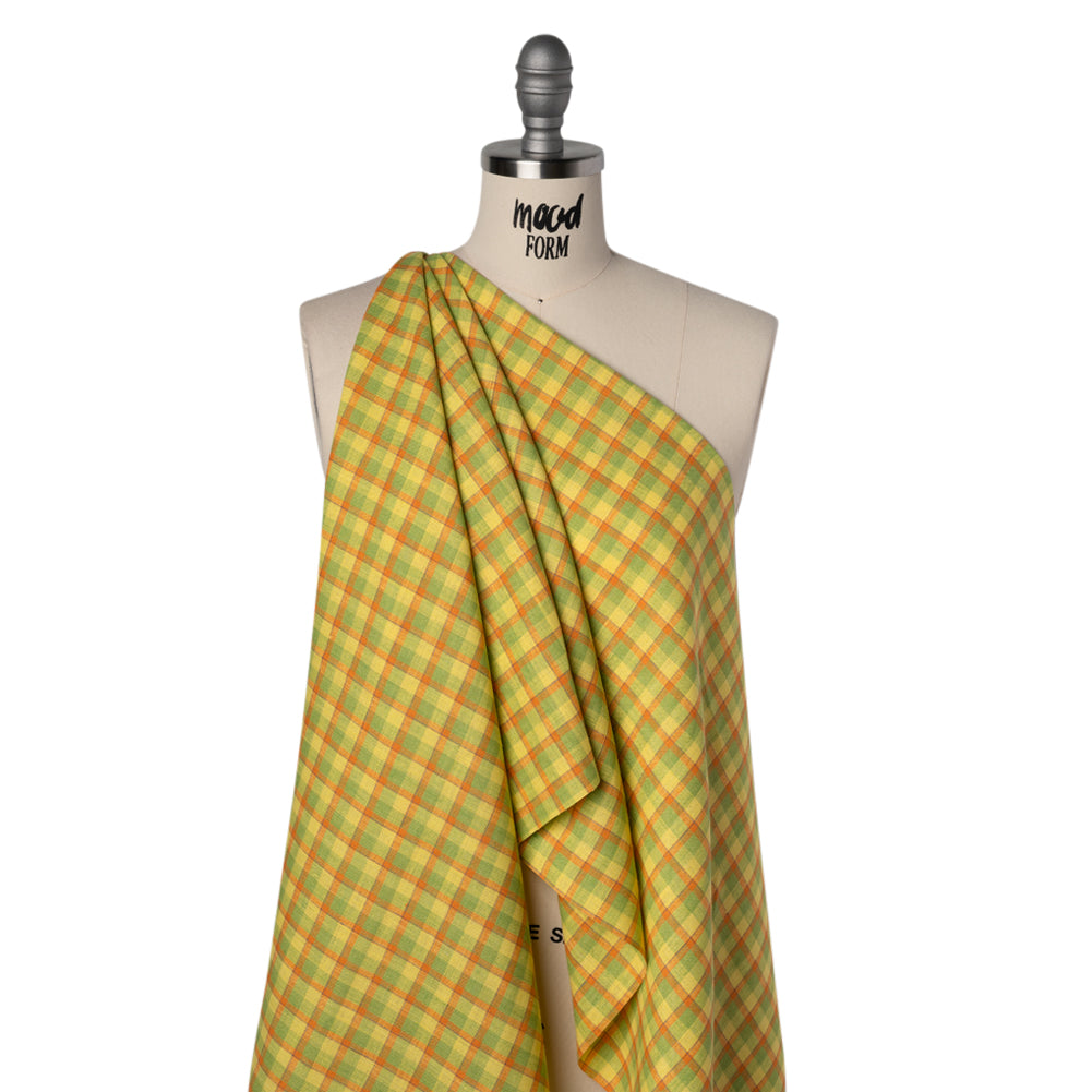Lightweight Linen Woven - Bright Yellow, Orange and Lime Green Plaid - Joann Fabrics