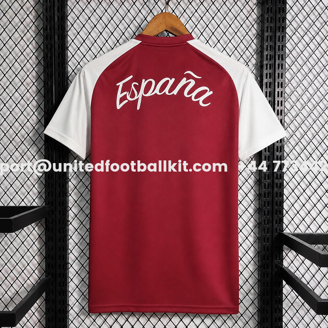 Spain 2026 Red With White Pre-Match Training Jersey - Fans Version - UnitedFutballJersey