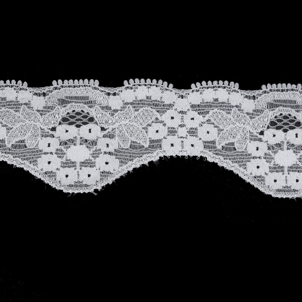 White Floral Stretch Lace Trim - 1.5