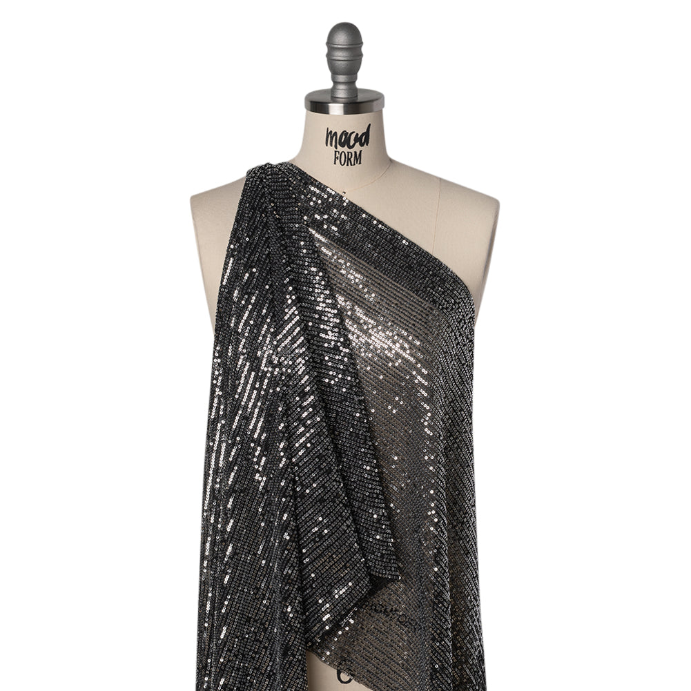 Recycled Polyester Circle Sequin Stripes on Stretch Mesh - Silver on Black - Transcendent Collection - Joann Fabrics