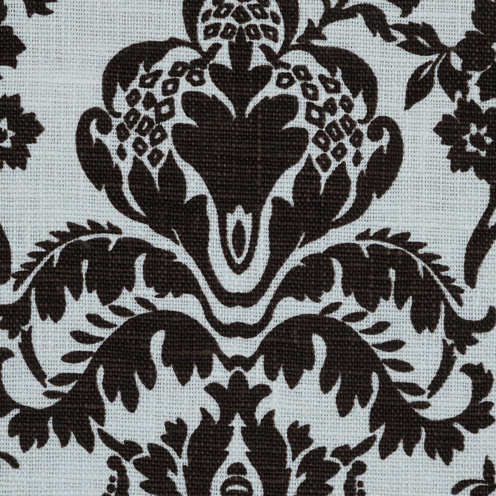 Brown and Lily White Damask Printed Linen Woven - Joann Fabrics