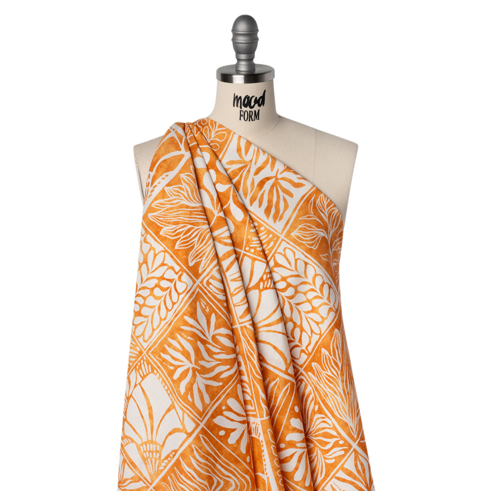 Linen and Rayon Woven - Yellow Ochre and White Leafy Blocks - Mood Exclusive Summer Solace Print - Joann Fabrics