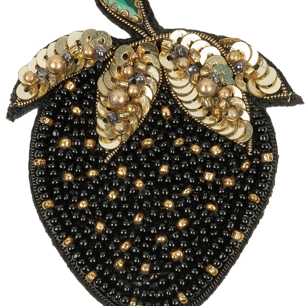 Black and Gold Strawberry Rhinestone and Glass Beaded Applique - 2.5