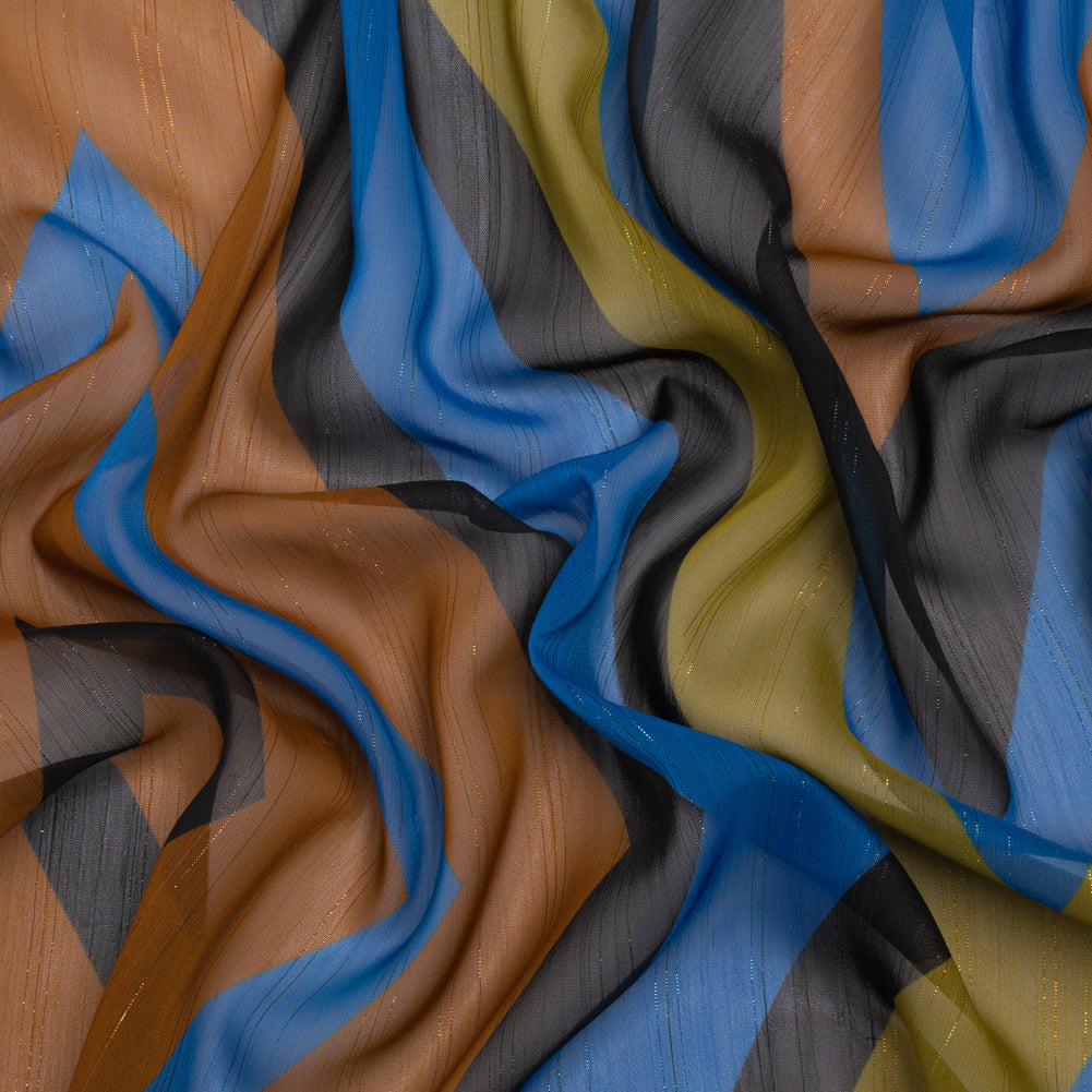 Polyester Chiffon Print with Metallic Pinstripes - Green, Blue and Brown Diamonds - Mood Exclusive Purely Prismatic - Joann Fabrics