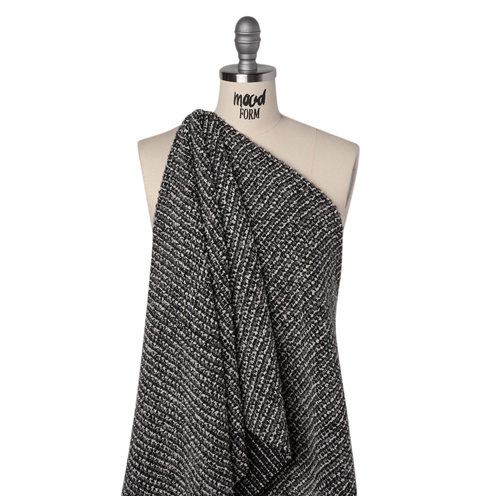 Metallic Wool Blend Boucle Coating Made in Italy - Gray, White and Silver Tweedy Stripes - Joann Fabrics